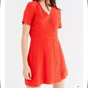 Moon River Asymmetrical Button-Down Linen Blend Mini Dress